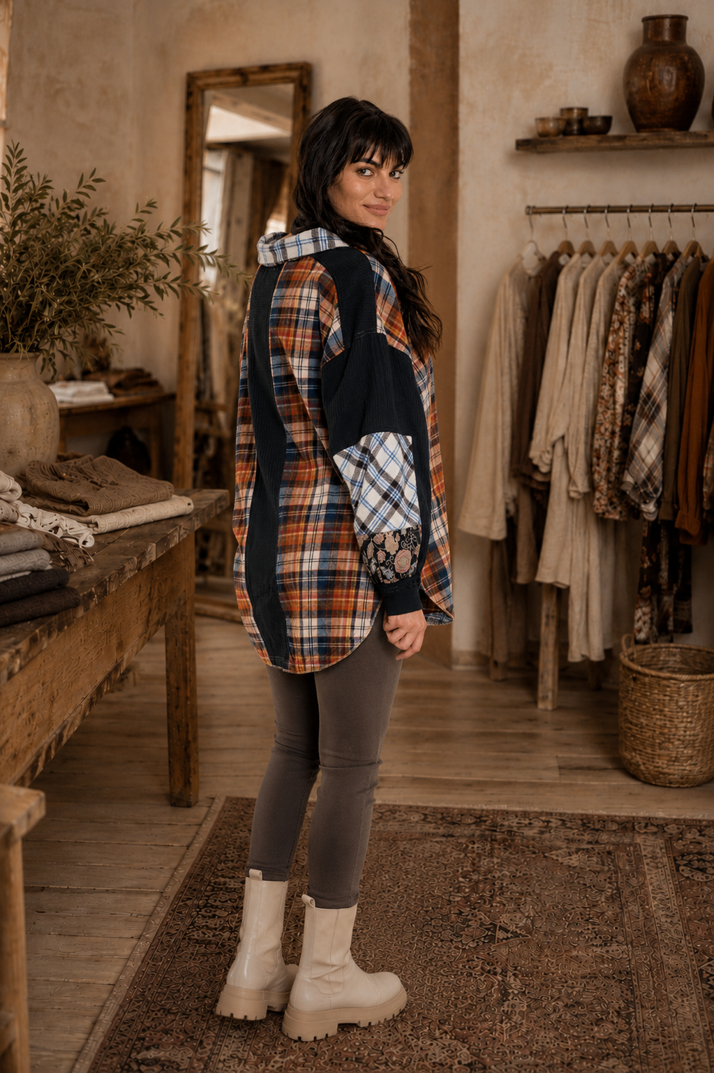CJ Rust Shirt Plaid Patchwork | Side view