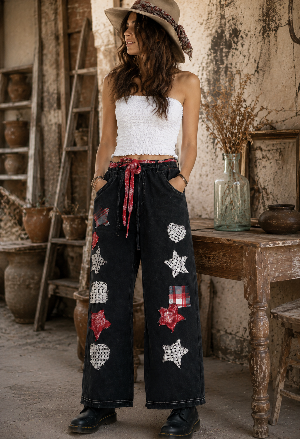 CJ Star Patchwork Jeans Black | Front view