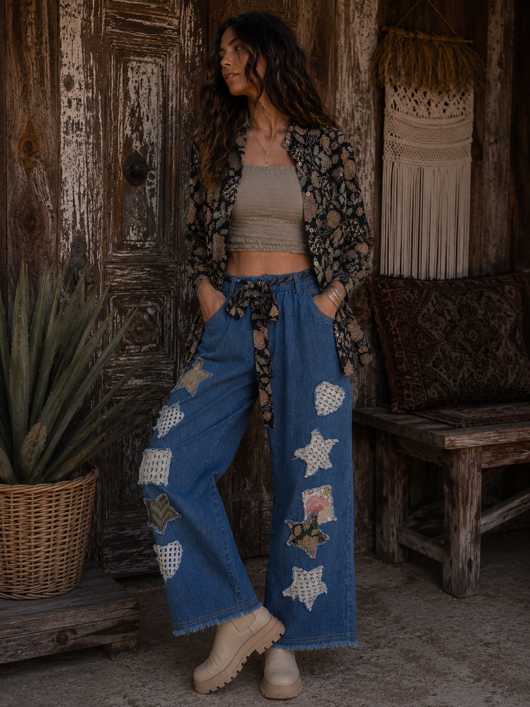 CJ Star Patchwork Jeans Blue | Front view