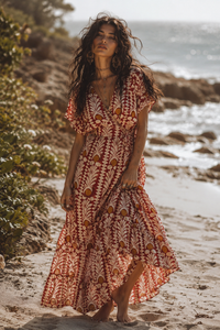 Coral Cotton Frill Wrap Dress