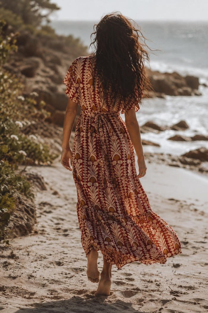 Coral Cotton Frill Wrap Dress