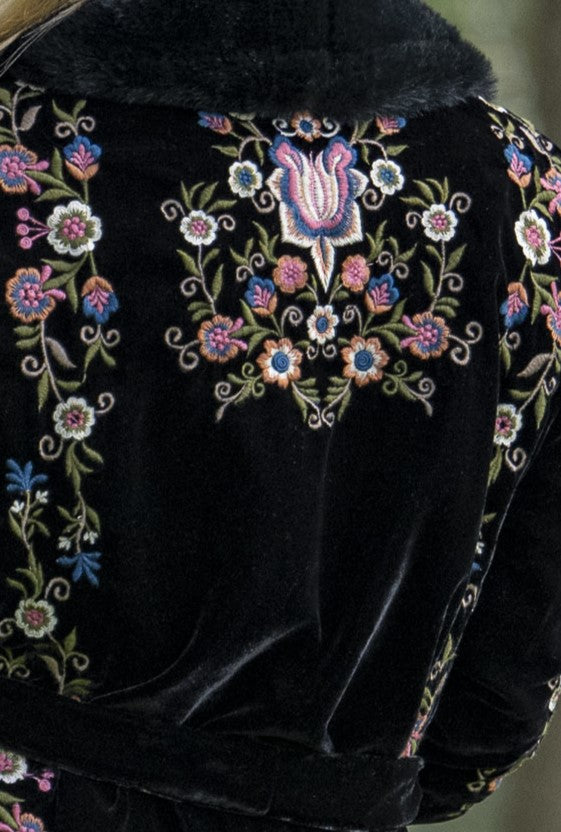 Danica Black Velvet Emb Coat