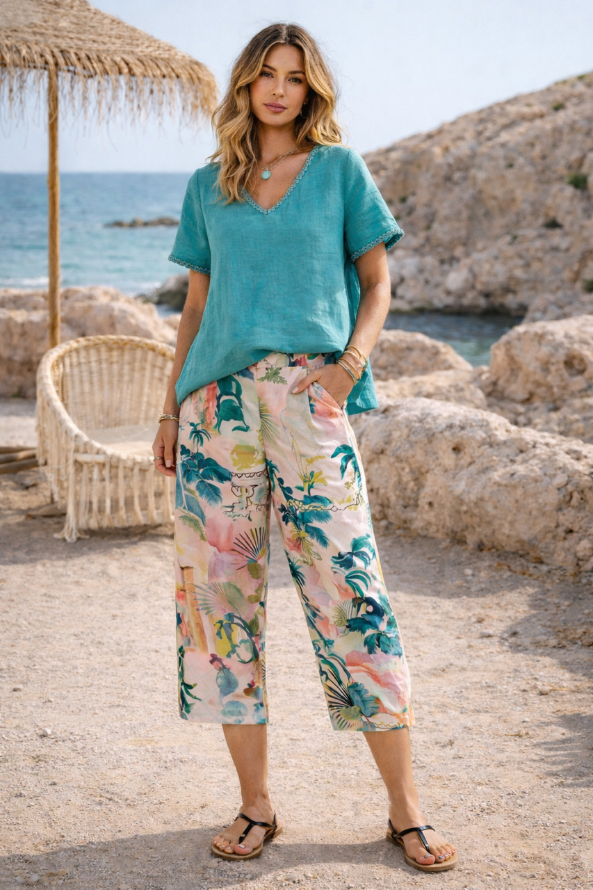 Impression Pant - Atrium - Foil in floral print cotton, front view