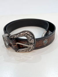 Turquoise leather tool belt with decorative detailing for boho and western styling - Cienna Designs