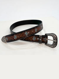 Turquoise leather tool belt side and back detail - Cienna Designs