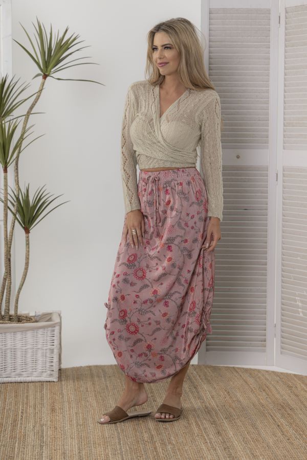 Velvet Skirt Long - Pink Floral