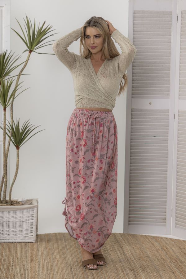 Velvet Skirt Long - Pink Floral