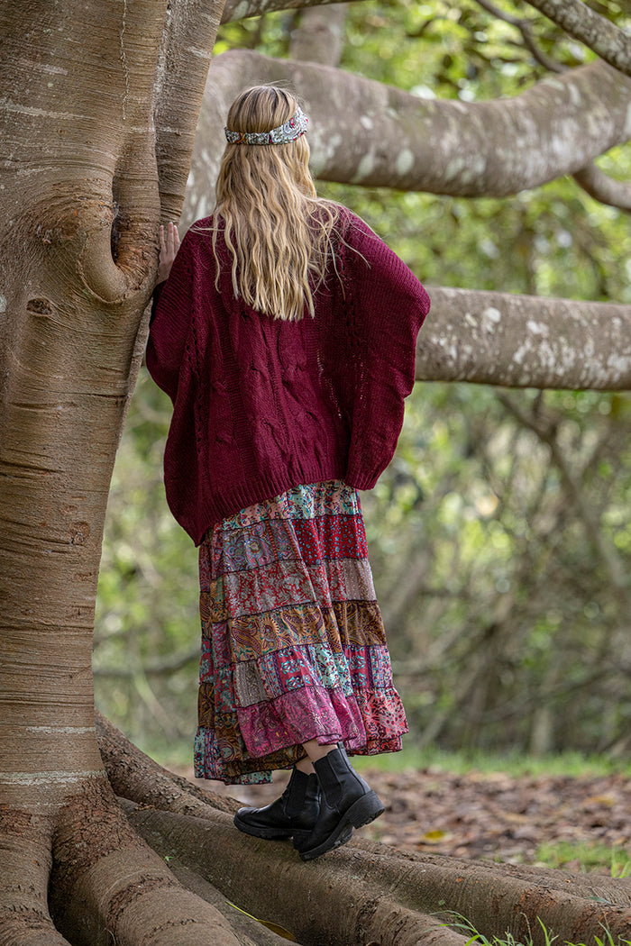 Stevie Skirt | Wine styled with Lush Cardigan in Wine – Cienna Designs