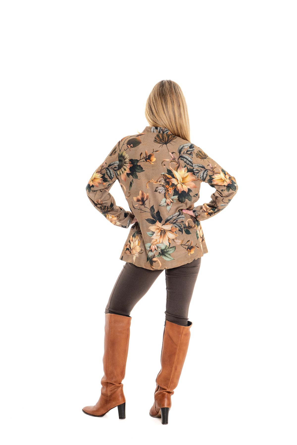 Magnolia Jacket – button cuff detail, botanical floral print viscose twill
