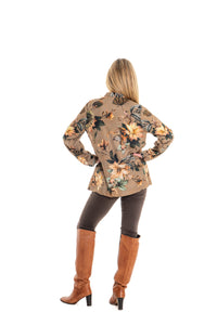 Magnolia Jacket – button cuff detail, botanical floral print viscose twill