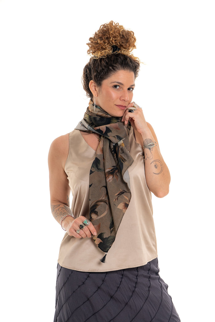 Magnolia Scarf – generously sized botanical floral print scarf with tassel corners