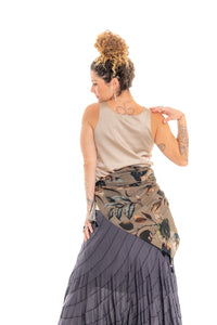 Magnolia Scarf – draped as a shawl, botanical floral plaided viscose