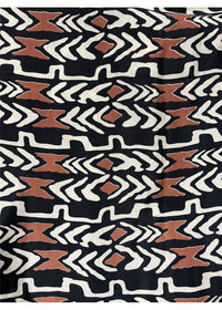 Myee Hemi Pant in silk-polyester tribal print, back view black terracotta and ivory — Cienna Designs