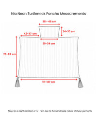 Nia Neon Turtleneck Poncho measurement diagram showing dimensions - Cienna Designs