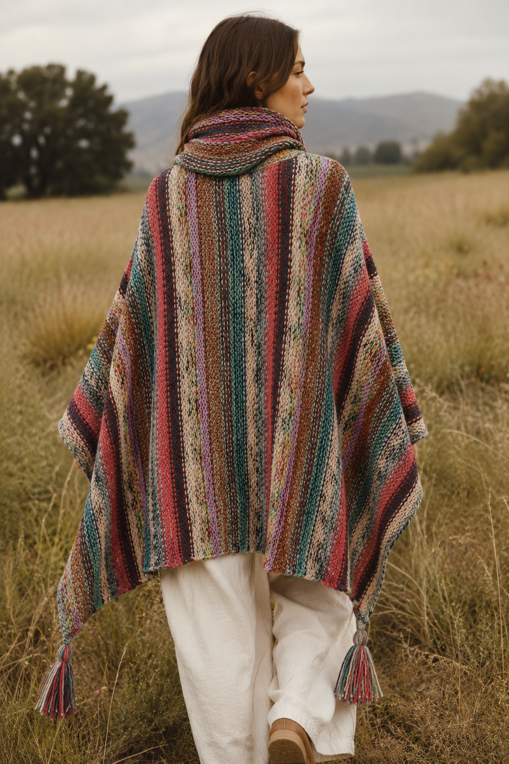 Nia Blush Turtleneck Poncho back view in soft pink blush knit - Cienna Designs