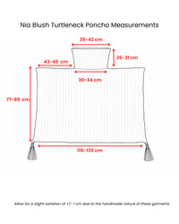 Nia Blush Turtleneck Poncho measurement diagram showing dimensions - Cienna Designs
