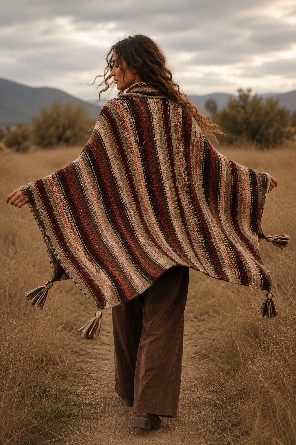 Nia Cream Turtleneck Poncho additional styled view in soft taupe cream knit - Cienna Designs