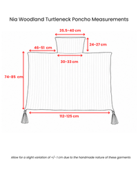 Nia Woodland Turtleneck Poncho measurement diagram showing dimensions - Cienna Designs