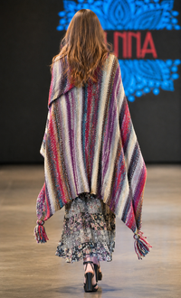 Nia Wine Turtleneck Poncho back view in deep wine and purple knit - Cienna Designs