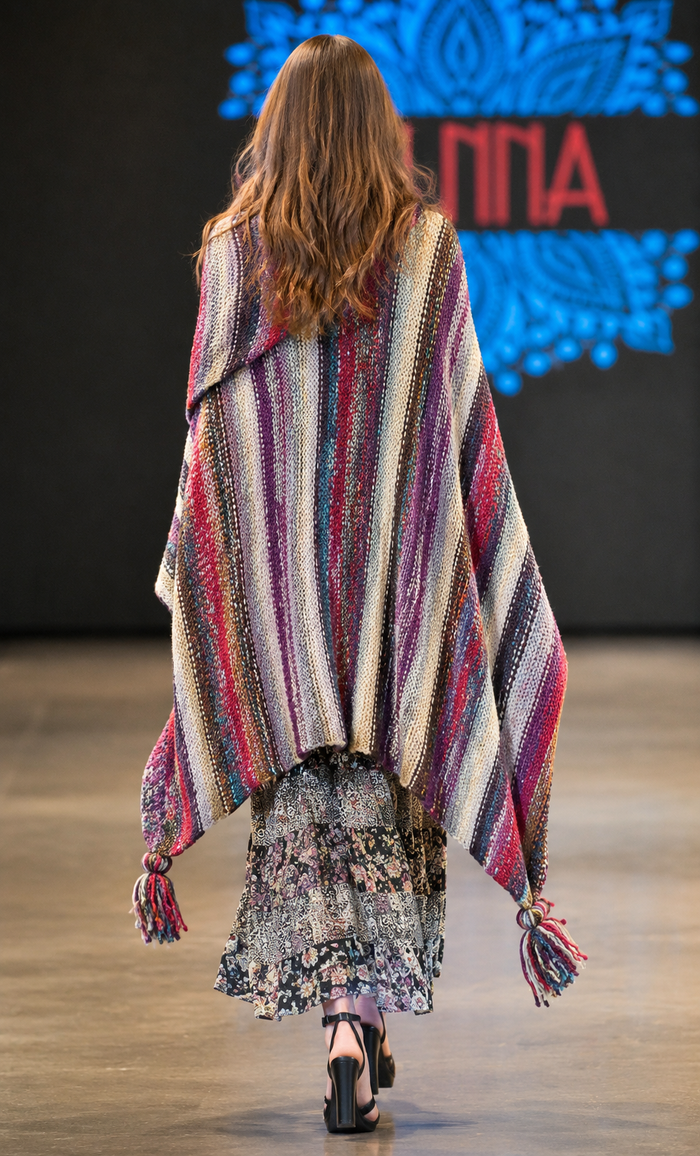 Nia Wine Turtleneck Poncho back view in deep wine and purple knit - Cienna Designs