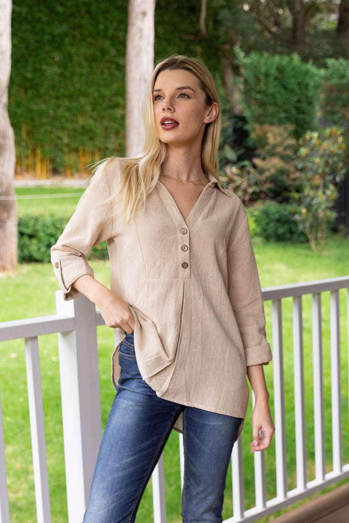 Cream Plum Blouse - Natural