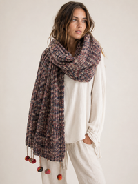 Pompom Wrap blush pink knit worn as scarf