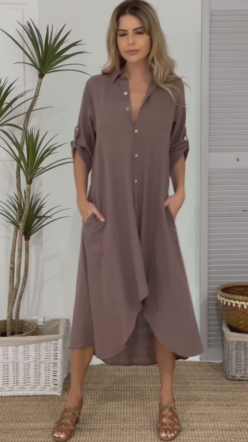 Elea Long Shirt Dress - Chocolate