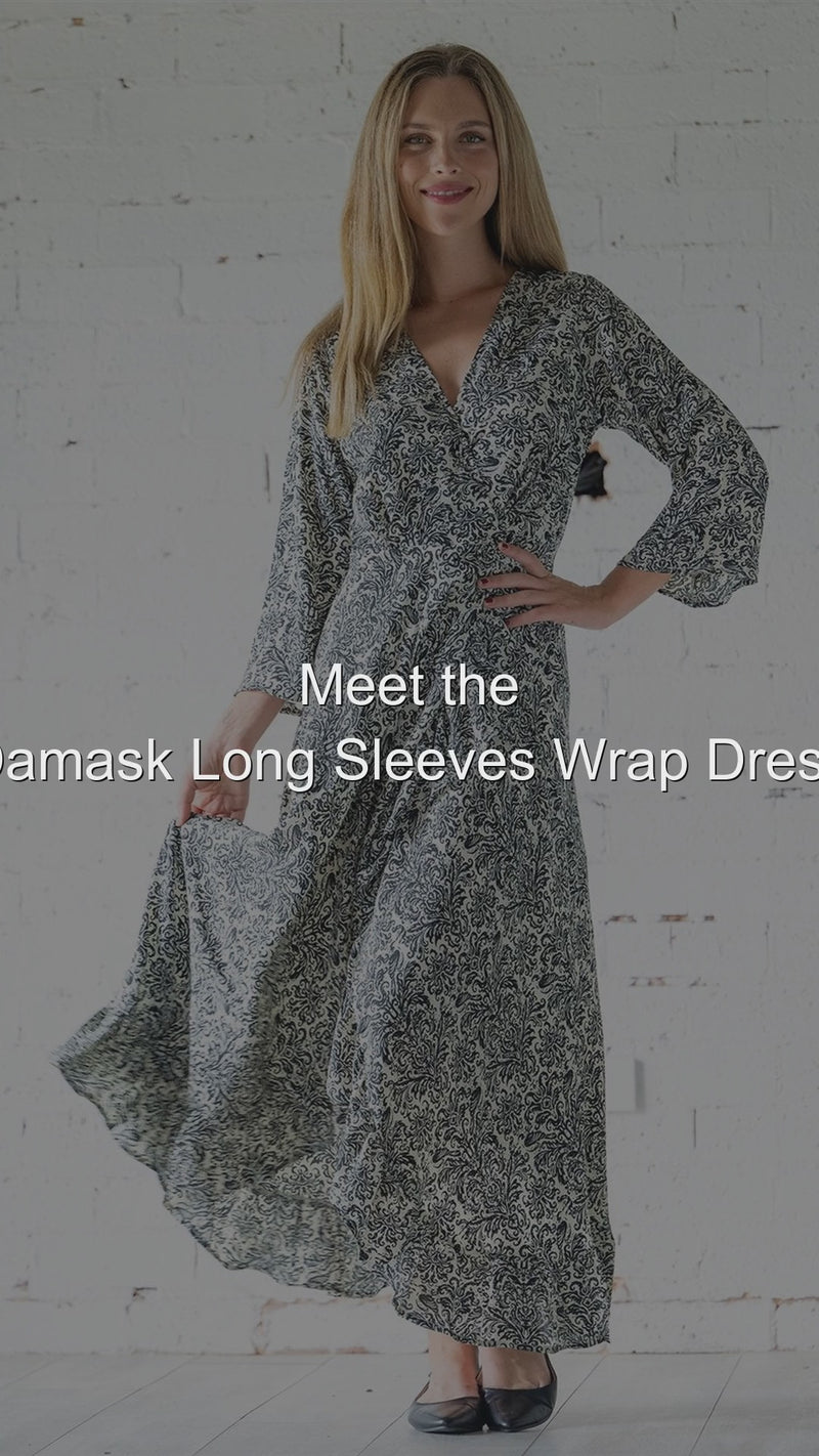 Damask Long Sleeves Wrap Dress — styled reel