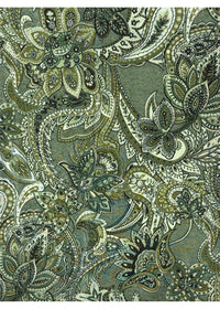 Sherwood Long Sleeve Blouse back view in silk-polyester paisley blend, cream gold and green — Cienna Designs