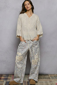 Cotton Embroidered Lace Top - Natural - SMC294