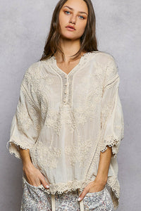 Cotton Embroidered Lace Top - Natural - SMC294