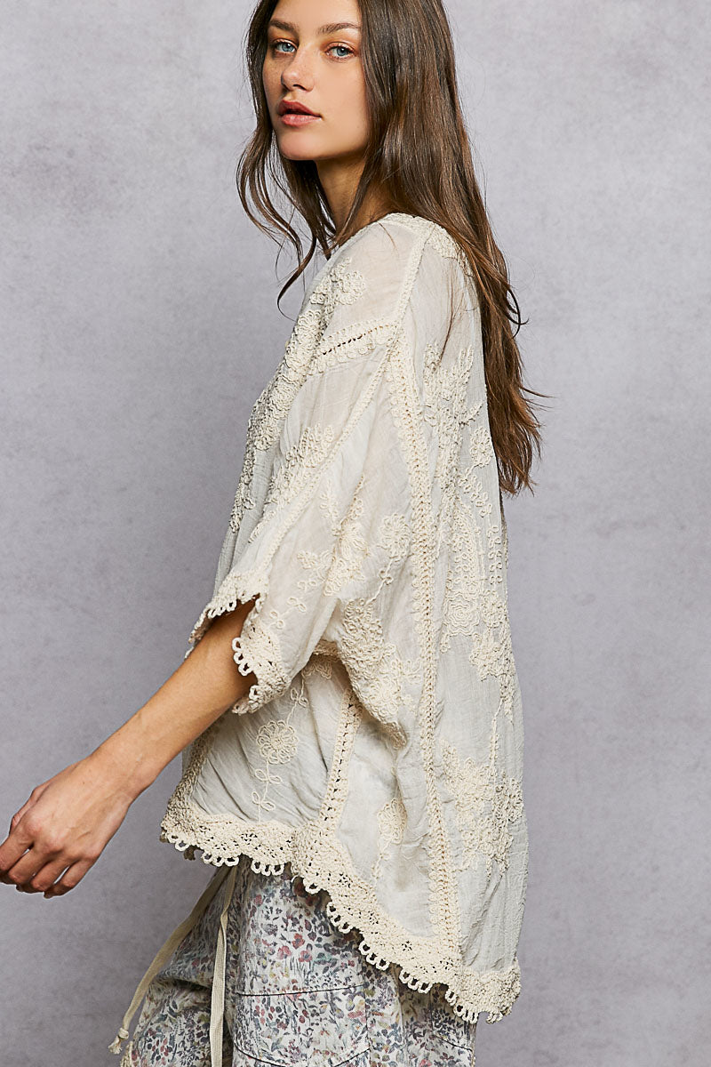 Cotton Embroidered Lace Top - Natural - SMC294