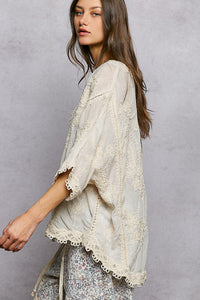 Cotton Embroidered Lace Top - Natural - SMC294