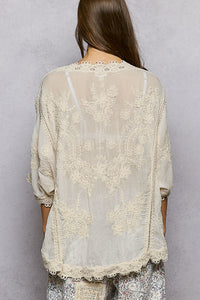 Cotton Embroidered Lace Top - Natural - SMC294