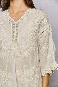Cotton Embroidered Lace Top - Natural - SMC294