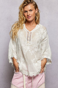 Cotton Embroidered Lace Top - White - SMC294