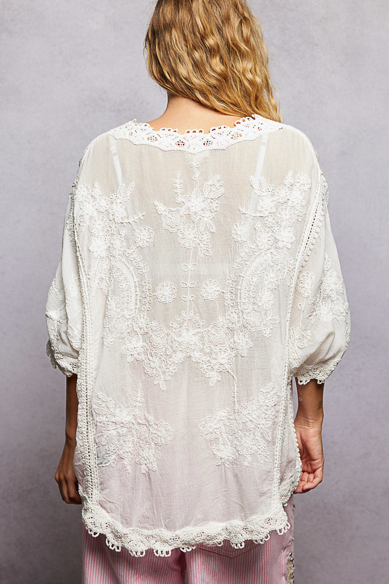Cotton Embroidered Lace Top - White - SMC294