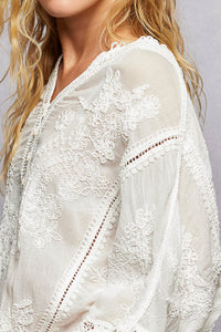 Cotton Embroidered Lace Top - White - SMC294