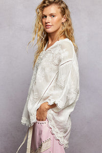 Cotton Embroidered Lace Top - White - SMC294