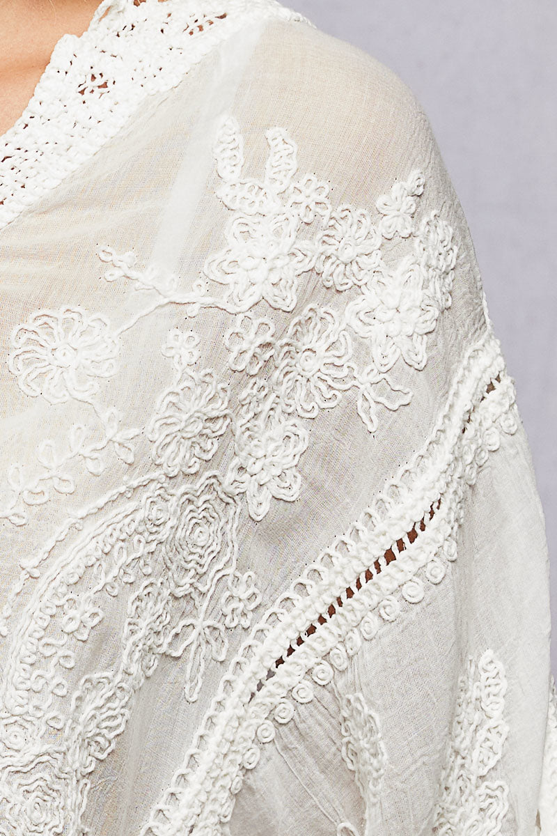 Cotton Embroidered Lace Top - White - SMC294
