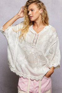 Cotton Embroidered Lace Top - White - SMC294