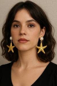 Gold Starfish and Pearl Earrings