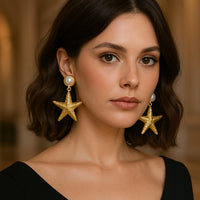 Gold Starfish and Pearl Earrings