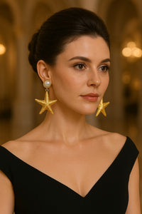 Gold Starfish and Pearl Earrings