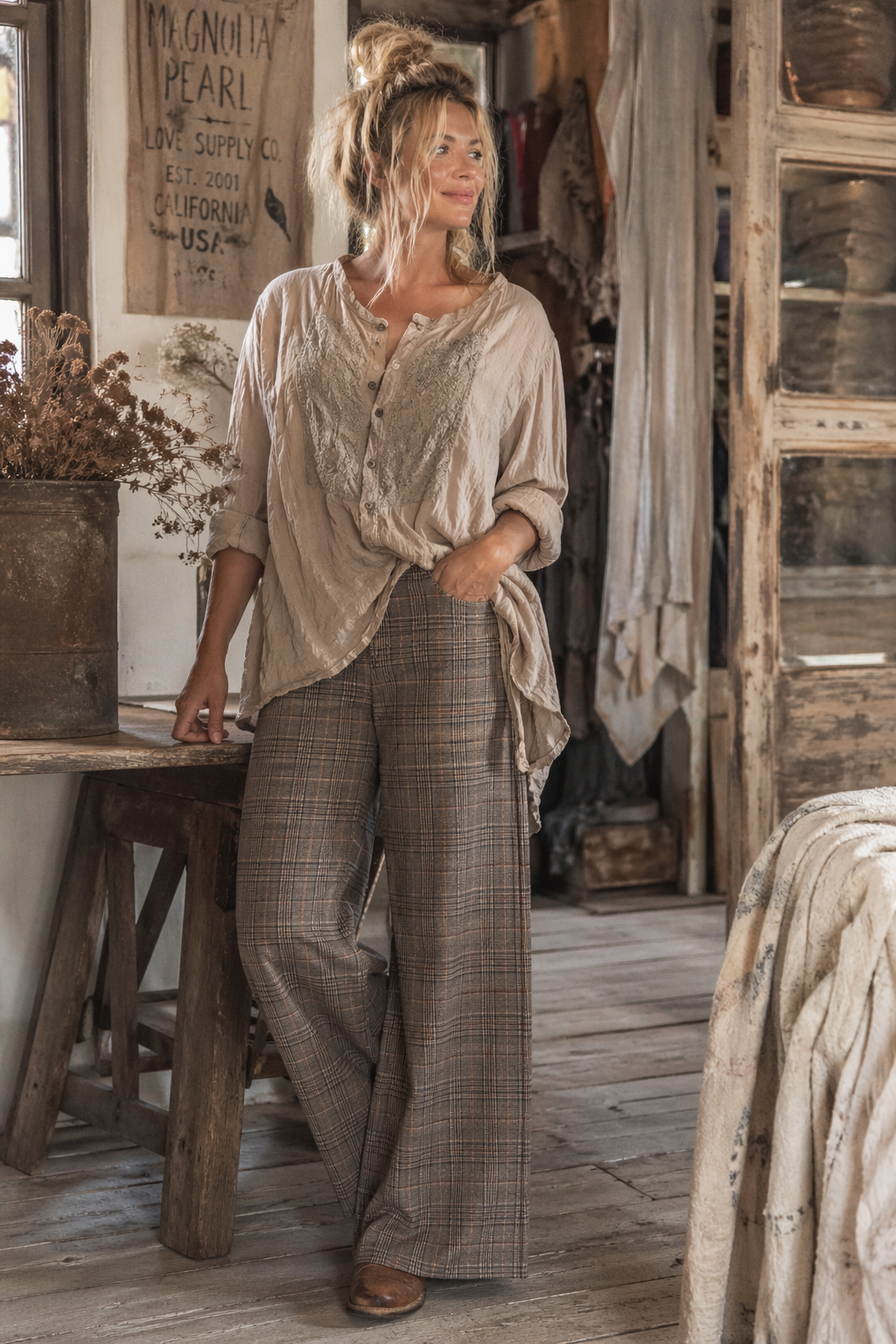 UP Pant - Honey Plaid Ponte Pant