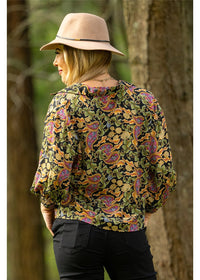 Verona Balloon Top richly detailed paisley styled with Verona Elle Pants, navy sage and pink — Cienna Designs