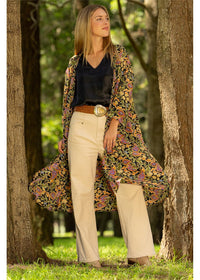 Cienna Designs Verona Mid Length Kimono in richly detailed paisley, deep navy sage green and dusty pink, silk-polyester — Verona Mid Length Kimono by Cienna Designs