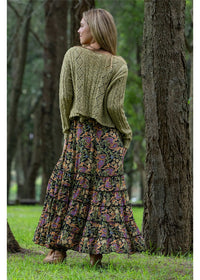 Verona Rosa Dress richly detailed paisley, styled for day or evening in navy sage and pink — Cienna Designs