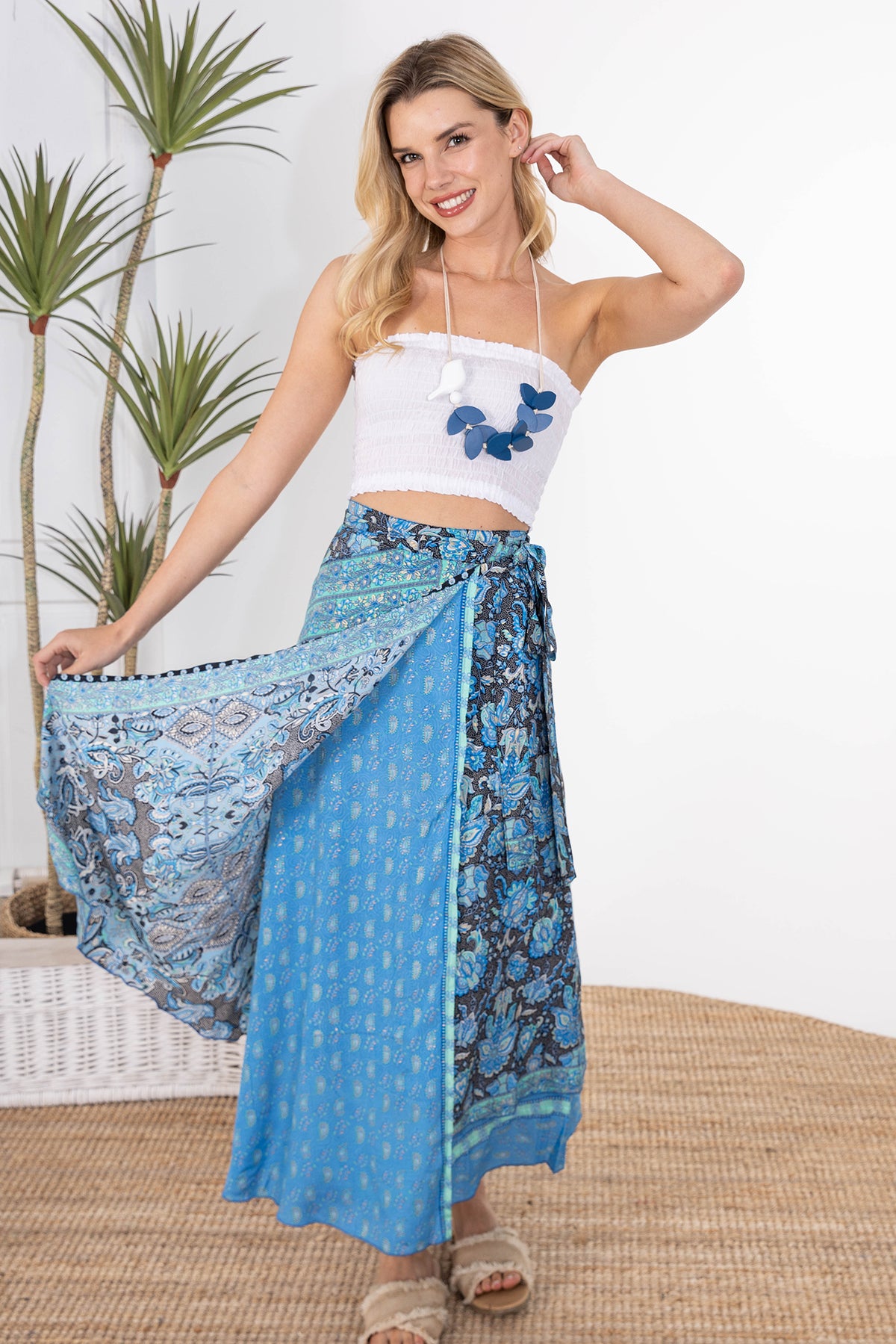 Wrap Skirt  - Silk Blend   - Blue