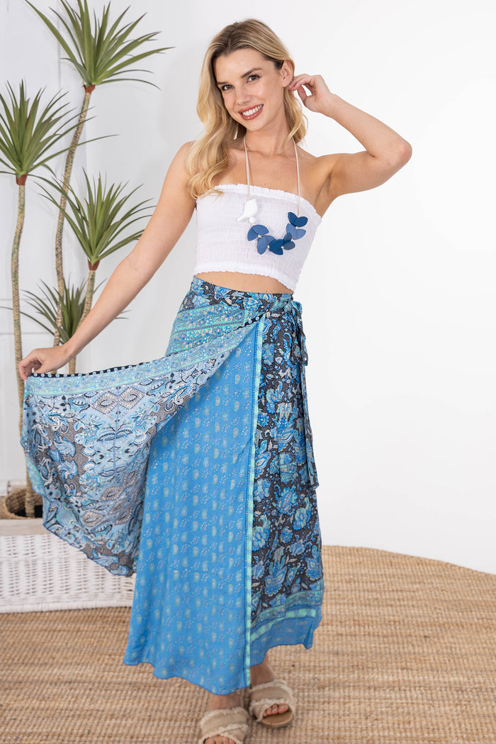 Wrap Skirt  - Silk Blend   - Blue